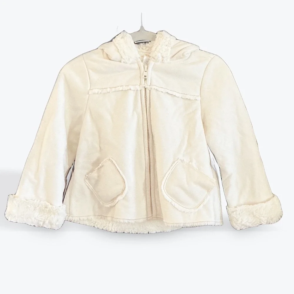 Gymboree Little Girls Faux Fur Trim Hooded Soft Jacket Cream Size‎ 4t